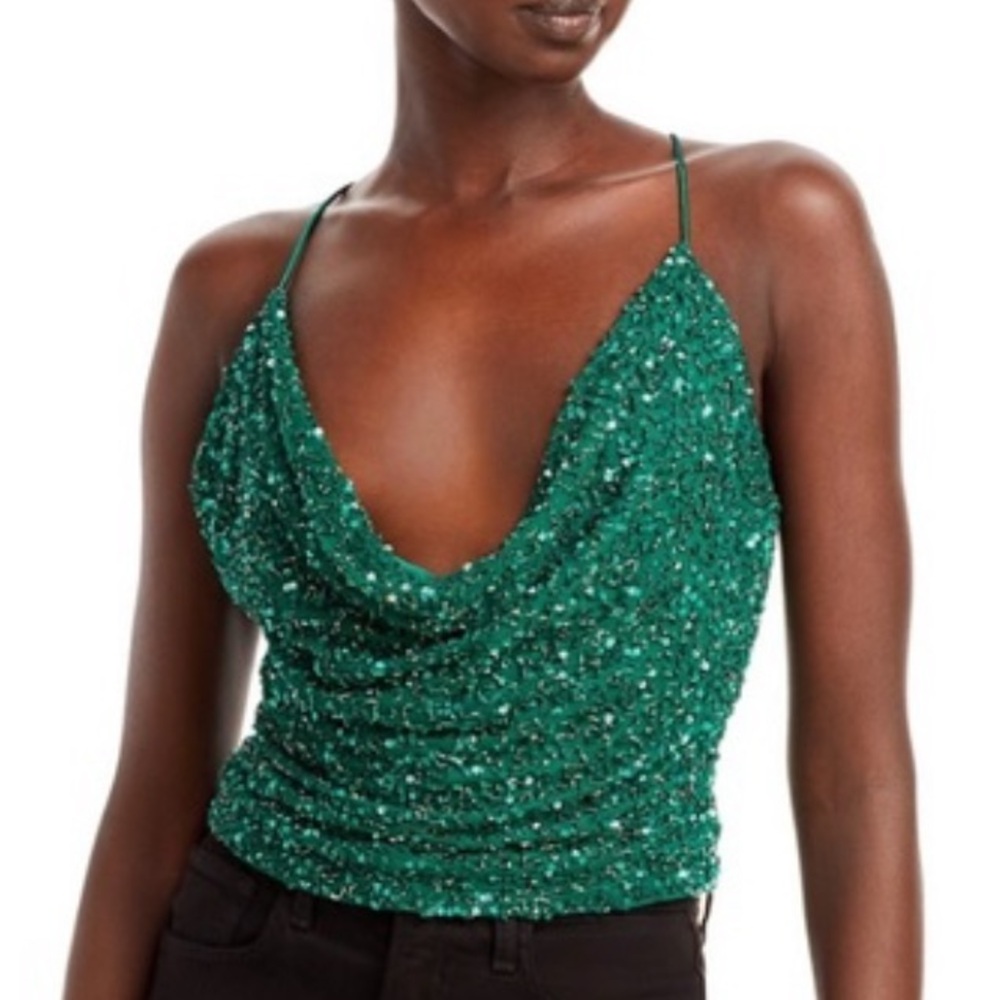 Retrofete Michal green sequin cropped tank top ladies size M NWT‎